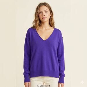017 NWT Free People Harmony 100% Cashmere V Sweater | Purple | Small